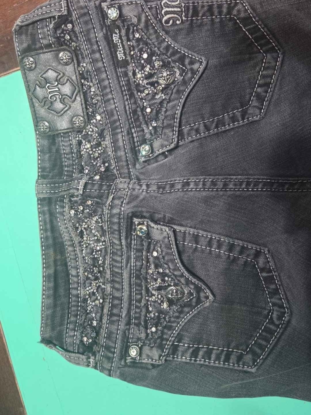 Miss Me Black Embellished Bootcut Jeans with Rhinestone Accents
